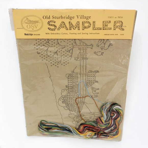 Vintage Old Sturbridge Village Sampler Cross Stitch Embroidery Kit Farm Granny - Picture 1 of 3